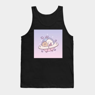 Kawaii cute anime chibi spaceship galaxy cat Tank Top